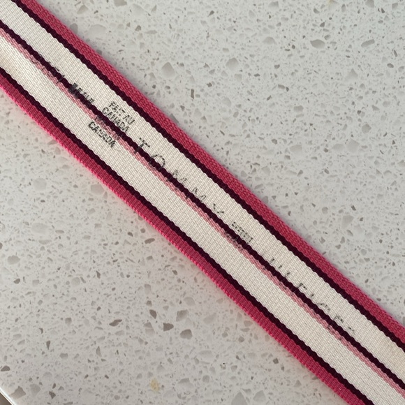 TOMMY HILFIGER pink cotton stripe leather trim belt M - Picture 3 of 4